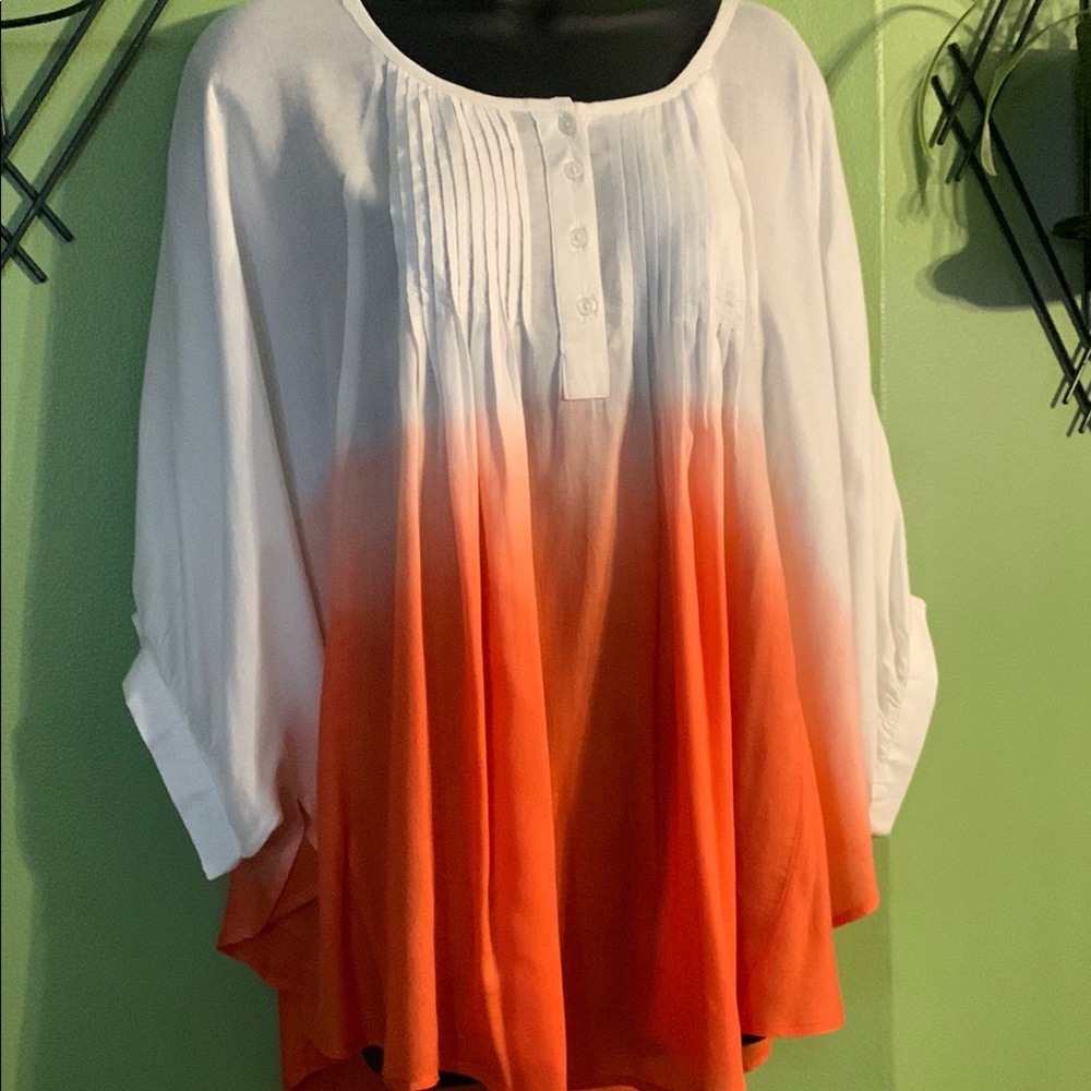 Women's White and Orange Ombre Top